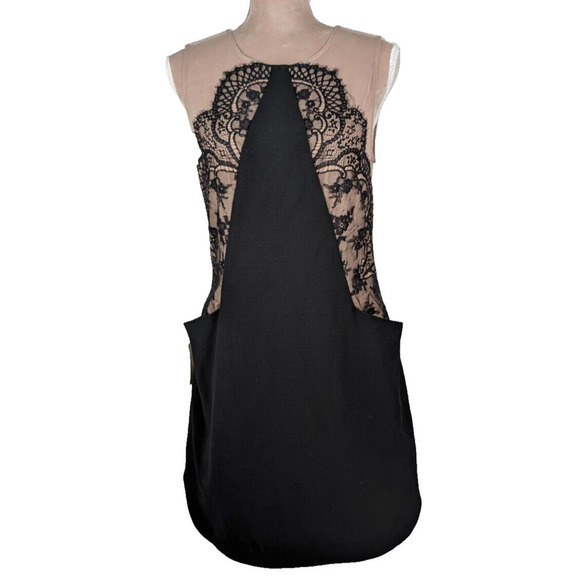 BCBG Max Azria "Avrey" NWT Black Beige Mesh Lace Nude Lining Dress 8 - Picture 2 of 13